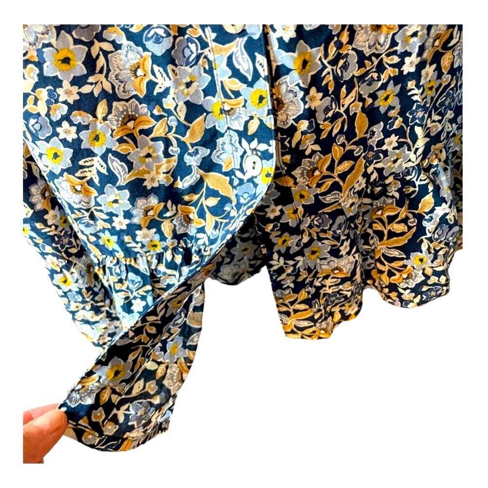 J. Jill M Short Blue floral sun dress sleeveless button down front collared - Picture 9 of 10